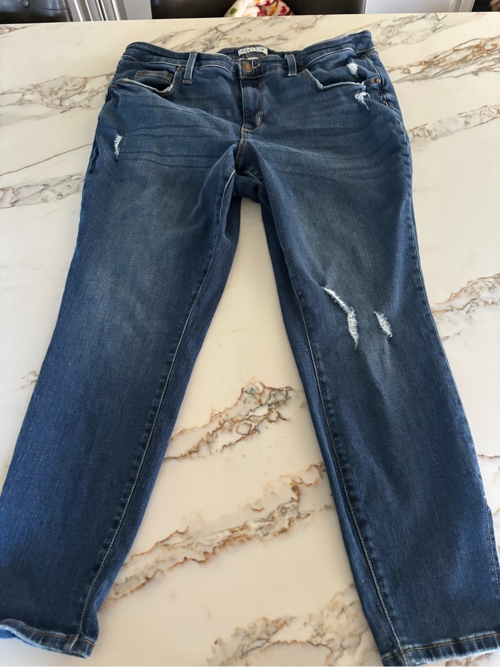 Ava & Viv Distressed Skinny Jeans - Dark Blue Wash